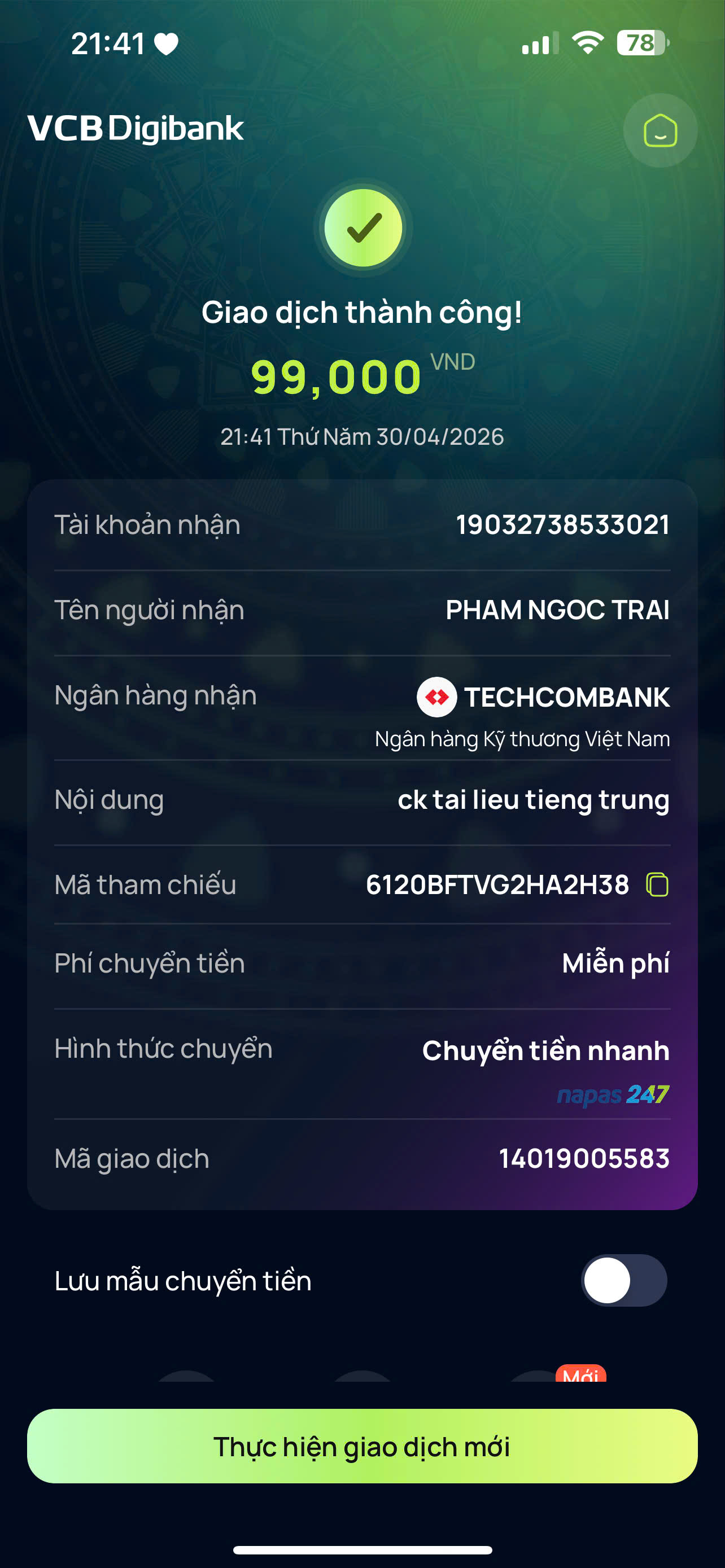 Giao dịch thành công